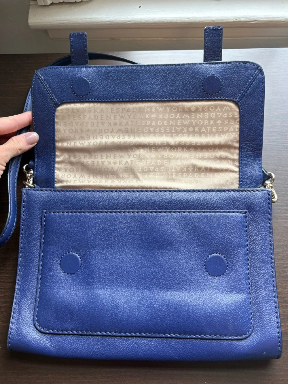 kate spade cobalt blue leather crossbody with buckle accents